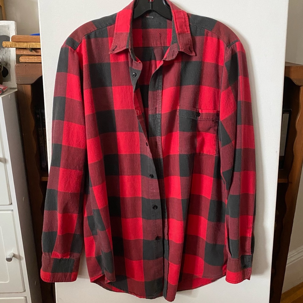 Plaid / Tartan Blouse Button-up, Size L